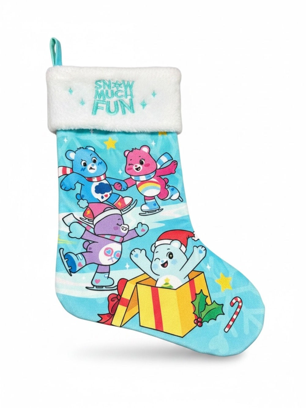Care Bears Light Blue Holiday Stocking with Plush White Cuff